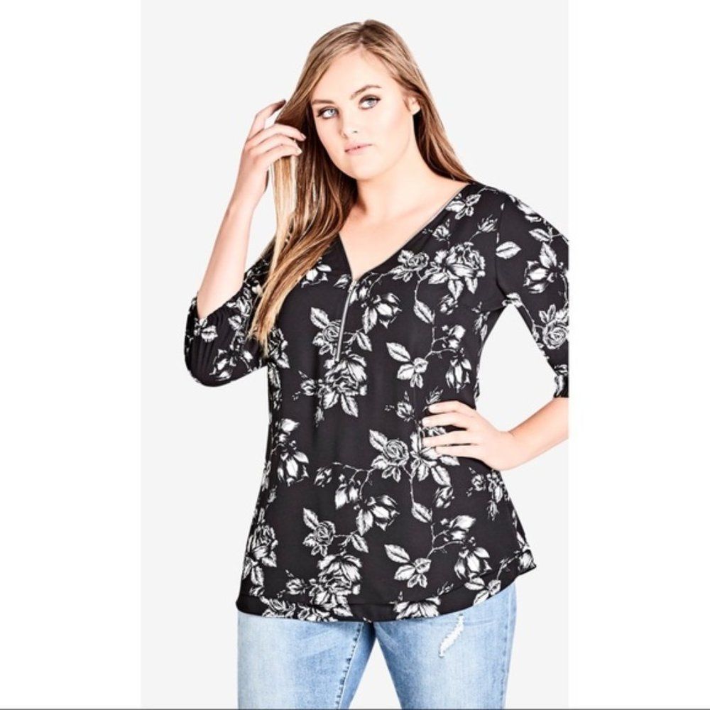 City Chic Sexy Fling Floral Print Top - Medium/18